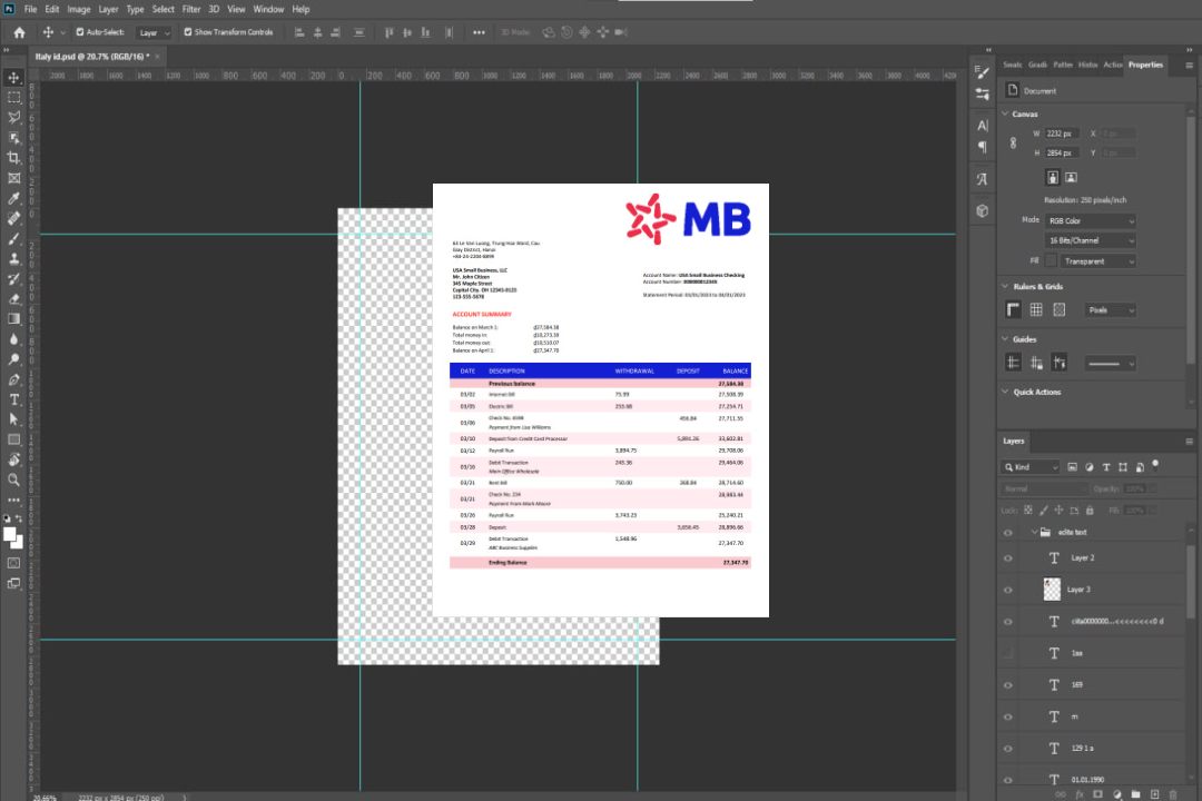 Modèle Word et PDF de déclaration d'entreprise de MB Bank template Modèle Word et PDF de déclaration d'entreprise de MB Bank template